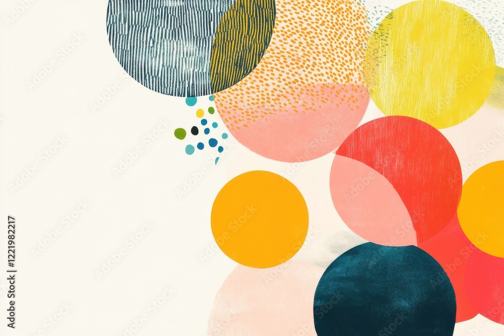 Poster a vibrant abstract design featuring colorful circles in various sizes and textures against a light b