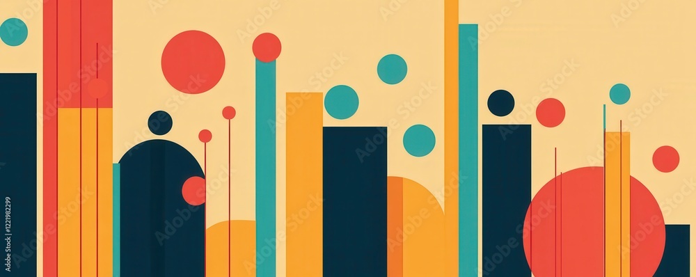 Poster a vibrant, abstract design featuring geometric shapes in various colors, creating a modern and dynam