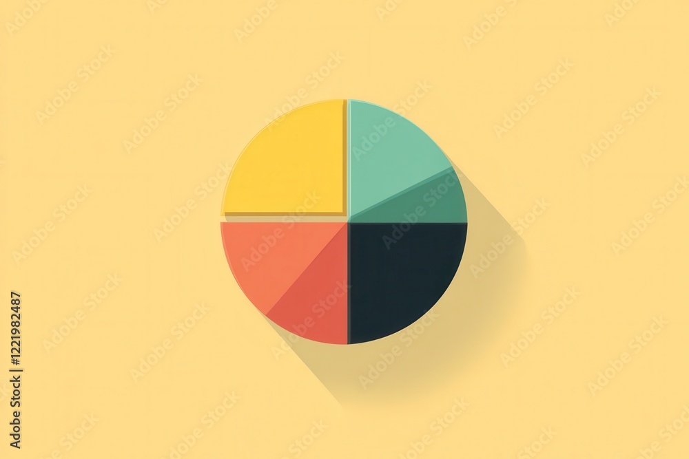 Poster a colorful pie chart with four segments, set against a light yellow background, representing data vi