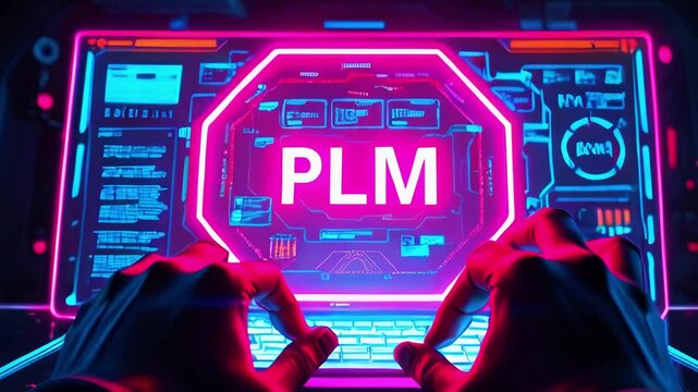 Futuristic hands typing on a glowing keyboard in a high-tech environment with digital interfaces