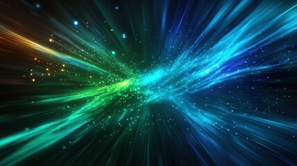 A glowing abstract background of sapphire blue and neon green with energy-like streaks