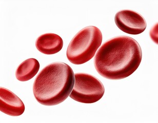 Flowing red blood cells isolated on solid white background