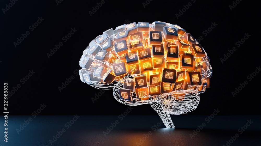 Poster brain illuminated with glowing sudoku grids forming complex patterns