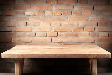 Abstract background texture banner - wooden table against brick wall minimalist design