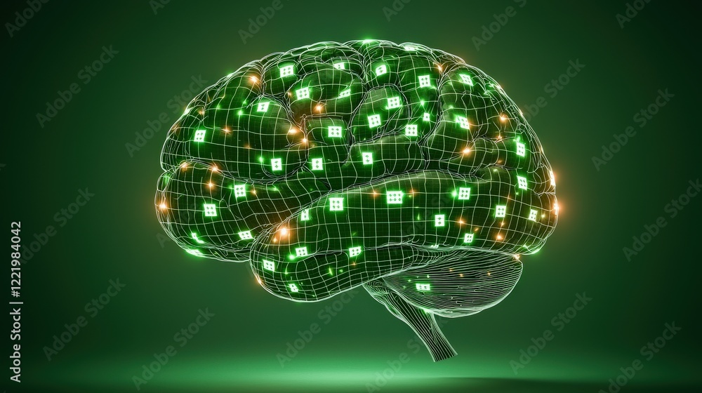 Poster brain silhouette glowing with interconnected sudoku patterns and grids
