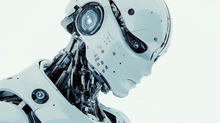 A close-up of a humanoid robot’s neck interface with high-resolution sensors and connection ports, modern tech environment, Tech-savvy style