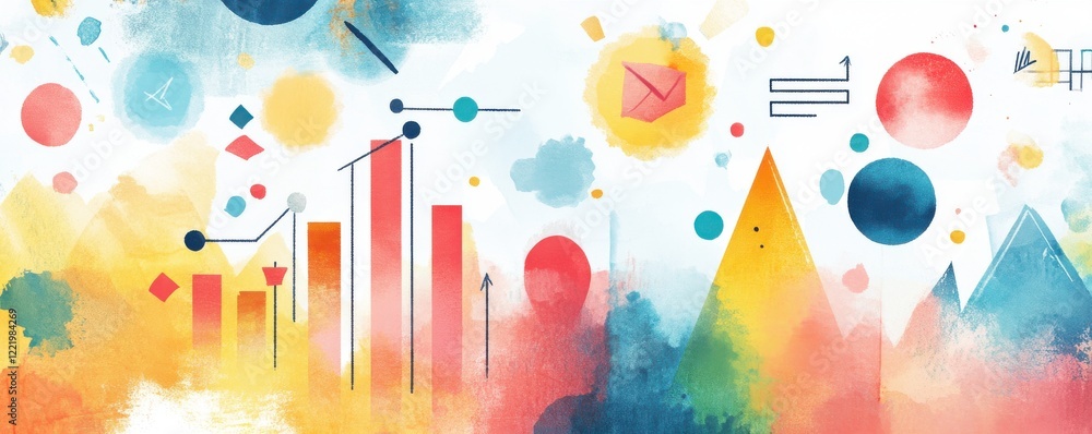 Poster a vibrant, abstract design featuring colorful shapes, graphs, and patterns, ideal for creative and d