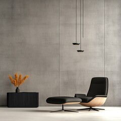 Modern Loft Living Room with Empty Concrete Wall for Interior Design Mockup Background