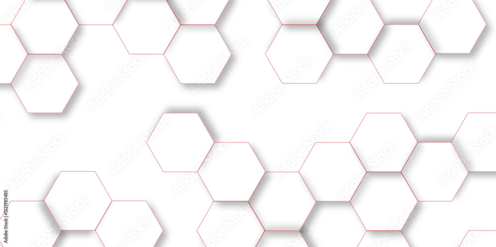 Poster Modern simple style seamless pattern with hexagonal graphic design. Geometric art deco texture mosaic white background. abstract molecular structures in technology, wallpaper background, vector.	