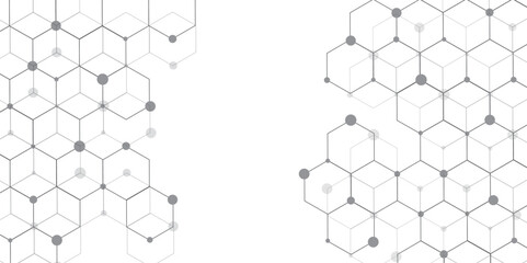 Molecular structure abstract tech background. Geometric white background. Vector banner design with hexagons. Science network pattern, connecting lines and dots Medical background, Vector illustration