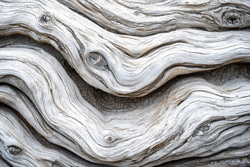Close-up of weathered driftwood with intricate textures and patterns, showcasing natural artistry