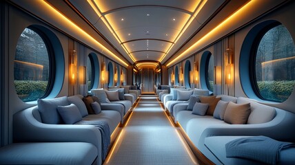 Futuristic Train Interior with Blue Lighting