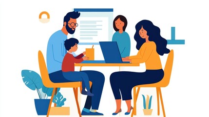 Adviser using a laptop to illustrate tax-saving strategies to a young family at home