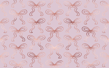 Holiday decorative seamless pattern for Valentine's Day with rose gold glitter bows.