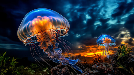 Sky Filled with Floating Translucent Jellyfish