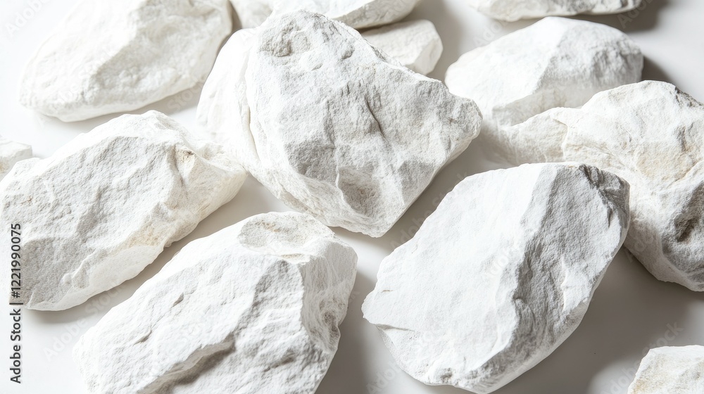 Poster white rocks on a light background, natural texture of white stones displaying unique shapes and unev