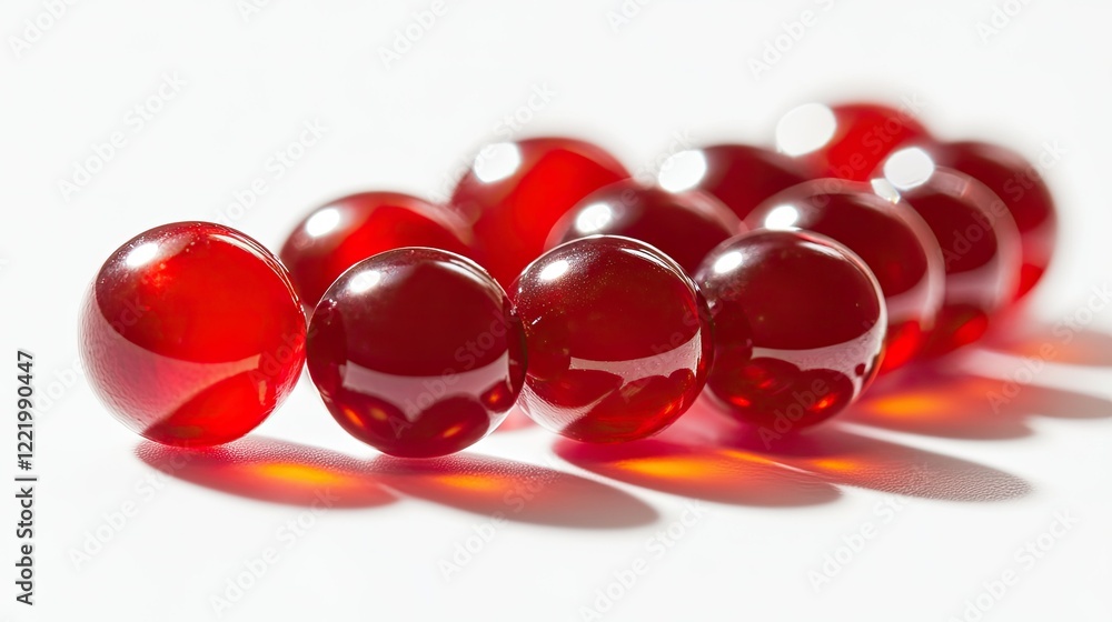 Poster glossy bright red spheres arranged on a white surface with subtle shadows creating an elegant and mi
