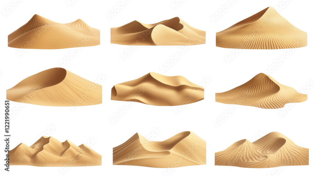Aufkleber a digital illustration showcasing a variety of sand dune formations in different shapes and sizes ag