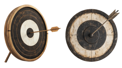 Collection of 3D-Rendered Target Concepts with Arrows in the Center Isolated on a White or Transparent Background.