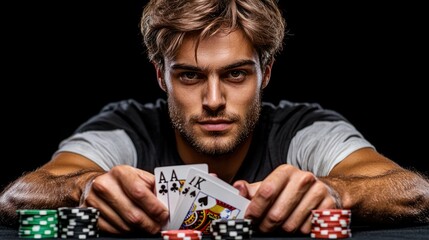 Poker Player Intense Focus: A Man's Serious Game Face
