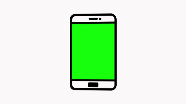A simple black line drawing of a smartphone with a white border and a bright green screen, set against a plain white background. The phone's design is minimalist, with a small black button at the bott