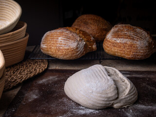 Raw Fresh artisan bread dough ready to bake.