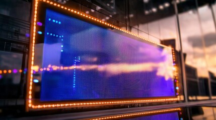 LED Display Screen  Digital Signage  Modern Billboard  Concave Screen  Blue Purple Lights