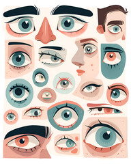 Set of eyes illustrations.  Stickers pack design