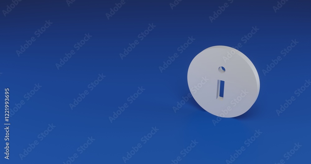 Poster isolated realistic white info symbol with shadow. located on the right side of the scene. 3d illustr