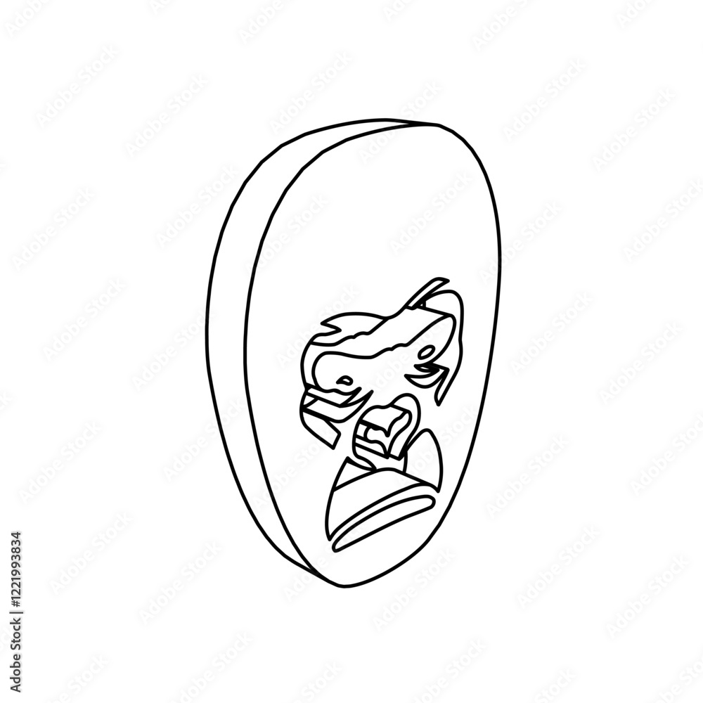 Poster the outline of a large gorilla head is made with black lines. 3d view of the object in perspective. 