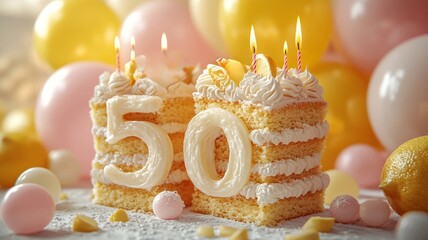 Celebratory Cream Cake for a 50th Birthday Party