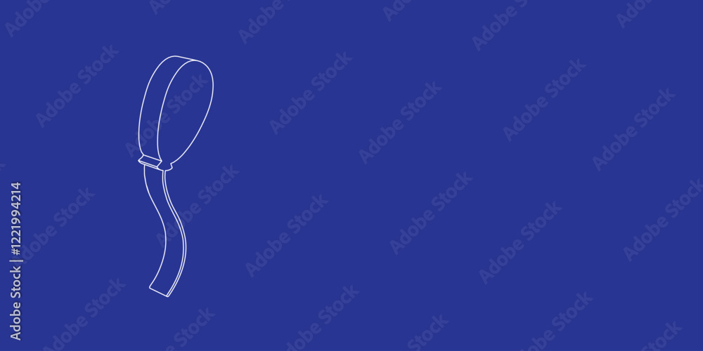 Poster the outline of a large balloon symbol made of white lines on the left. 3d view of the object in pers