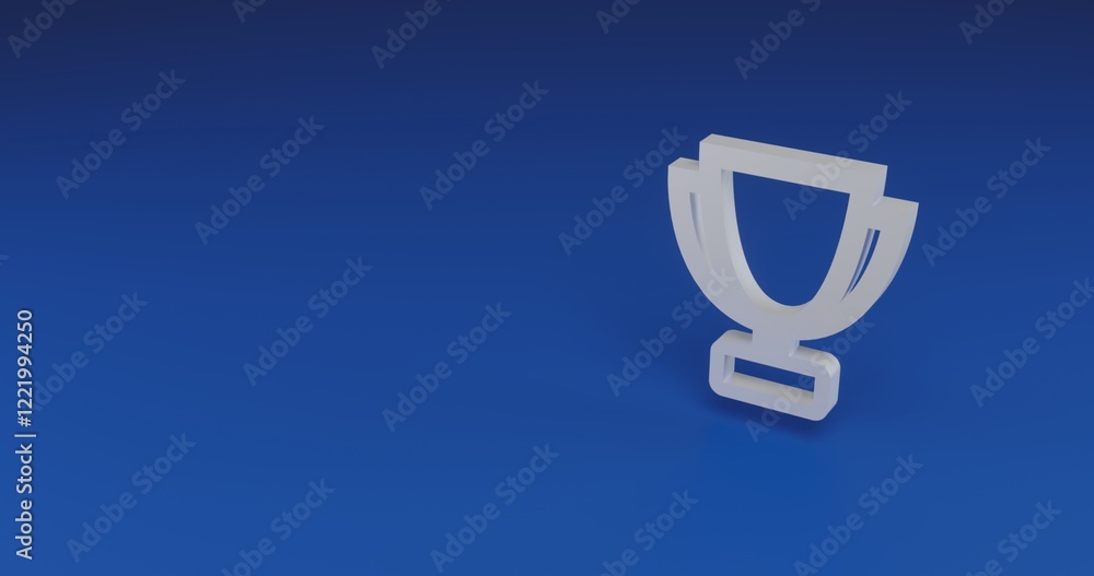 Poster isolated realistic white trophy symbol with shadow. located on the right side of the scene. 3d illus