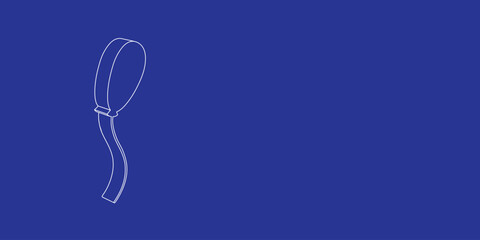 The outline of a large balloon symbol made of white lines on the left. 3D view of the object in perspective. Vector illustration on indigo background
