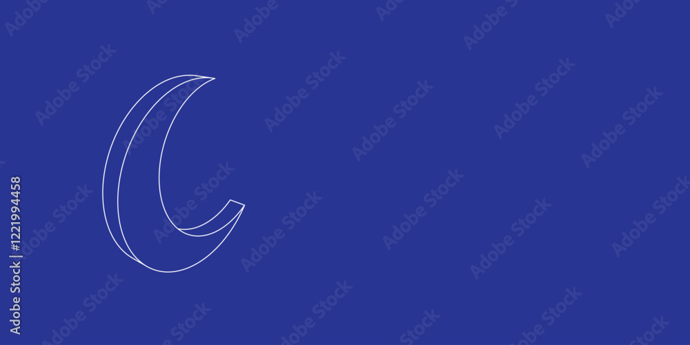 Poster the outline of a large moon symbol made of white lines on the left. 3d view of the object in perspec