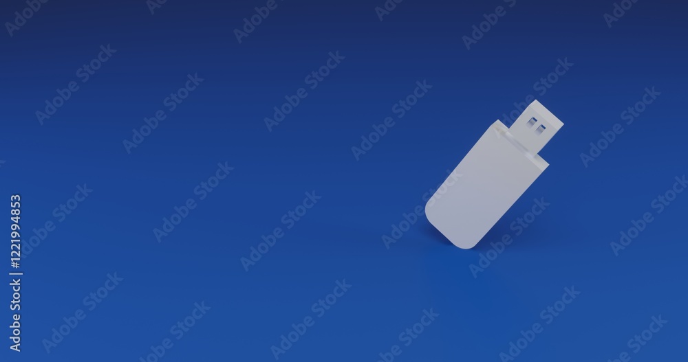 Poster isolated realistic white flash drive with shadow. located on the right side of the scene. 3d illustr