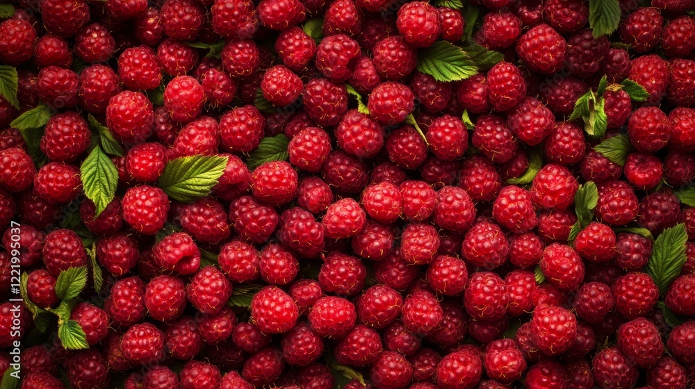 Poster minimalist view of neatly organized raspberries in grid pattern