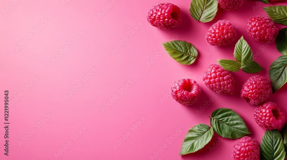 Poster minimalistic raspberry arrangement on soft pink backdrop