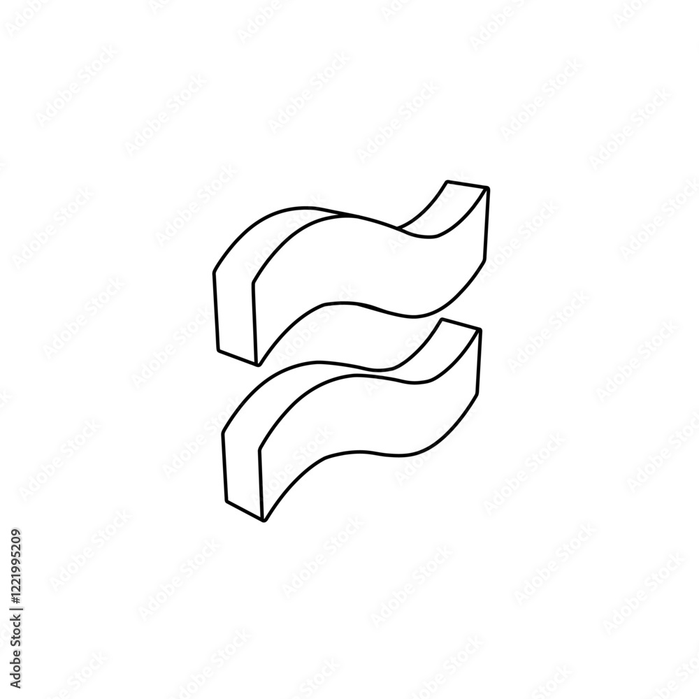 Poster the outline of a large approximately equal symbol is made with black lines. 3d view of the object in