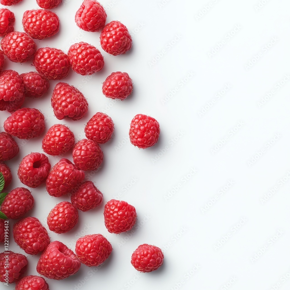 Poster layered raspberries creating a 3d effect on clean white background