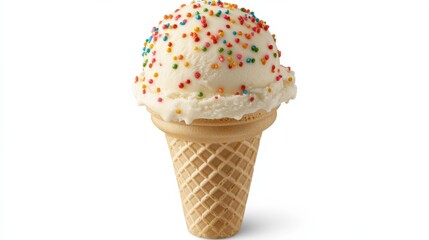 Vanilla Ice Cream Cone with Colorful Sprinkles