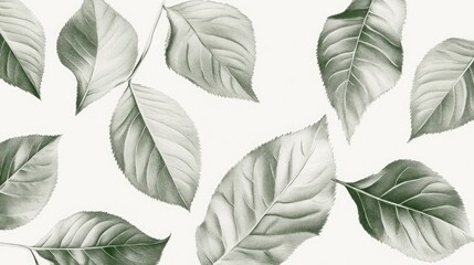 Obraz premium Green leaves, falling, white background, nature design, website banner