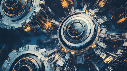 Fototapeta premium A high-altitude view of a solar farm with futuristic panel designs and cutting-edge architecture, showcasing its energy efficiency and sustainable approach to renewable energy production.