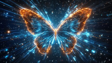 Naklejka premium Glowing butterfly cosmos flight; digital art, website header