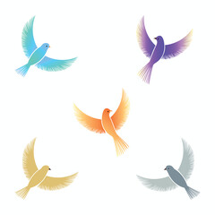 Colorful Flying Birds Illustration with Gradient Wings on White Background  
