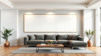 A living room wall art mockup featuring a modern design against a neutral background, background, design, interior design