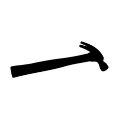 A large hammer symbol in the center. Isolated black symbol. Illustration on transparent background