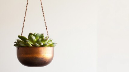 Hanging succulent planter, copper, minimalist, white background, home decor