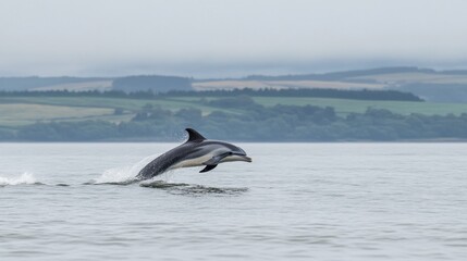 Fototapeta premium Majestic Dolphin Leaps in Coastal Waters