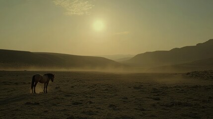 Desert Horse Sunset Dust Haze Landscape